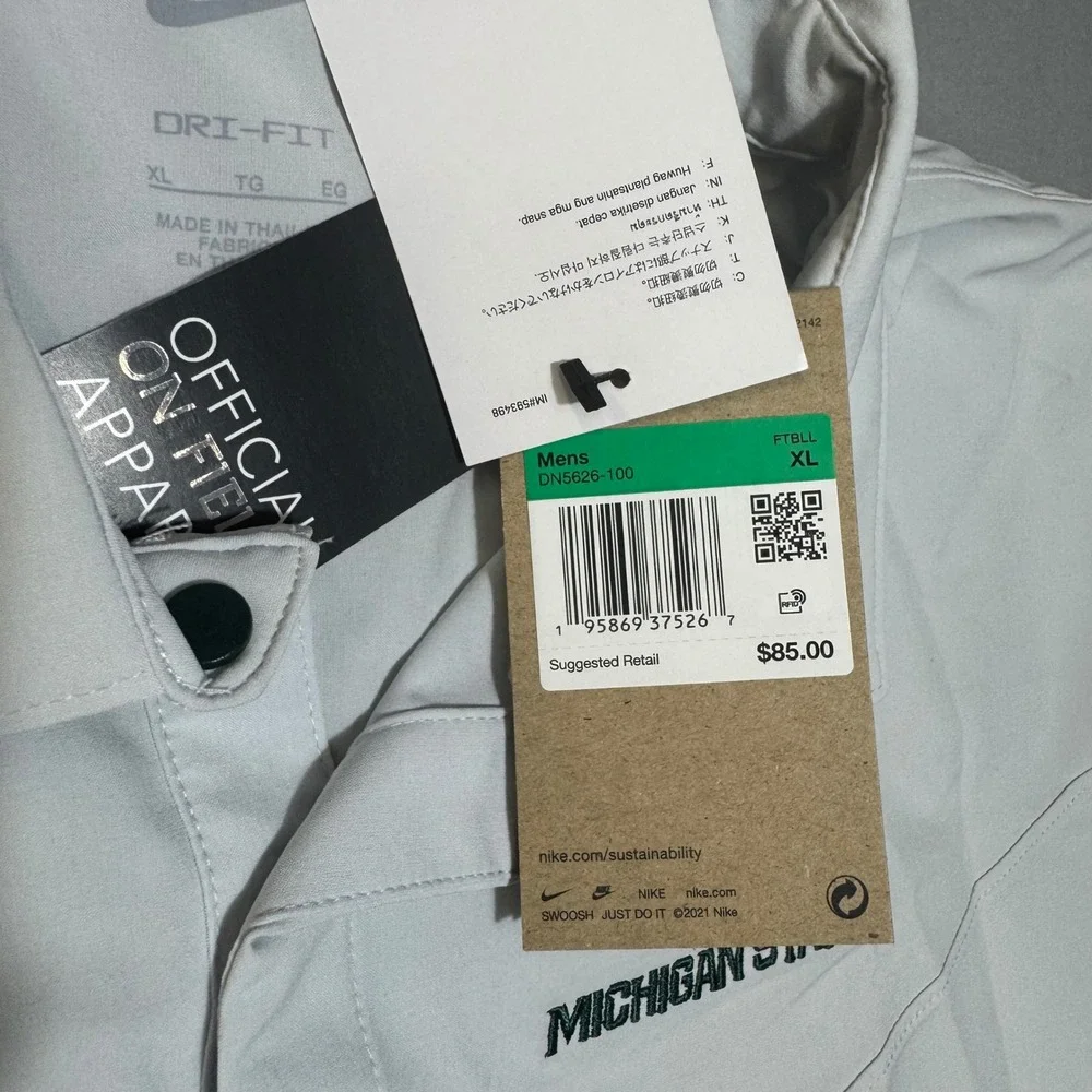 Nike Michigan State Spartans Dri-Fit On Field Polo White DN5626-100 Mens XL